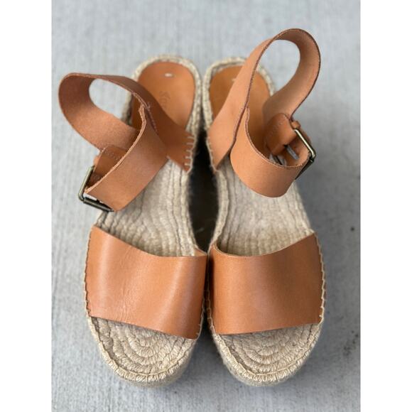 Soludos Minorca Women's 9 Brown Leather Espadrille Platform Sandals Peep Toe - Picture 7 of 11